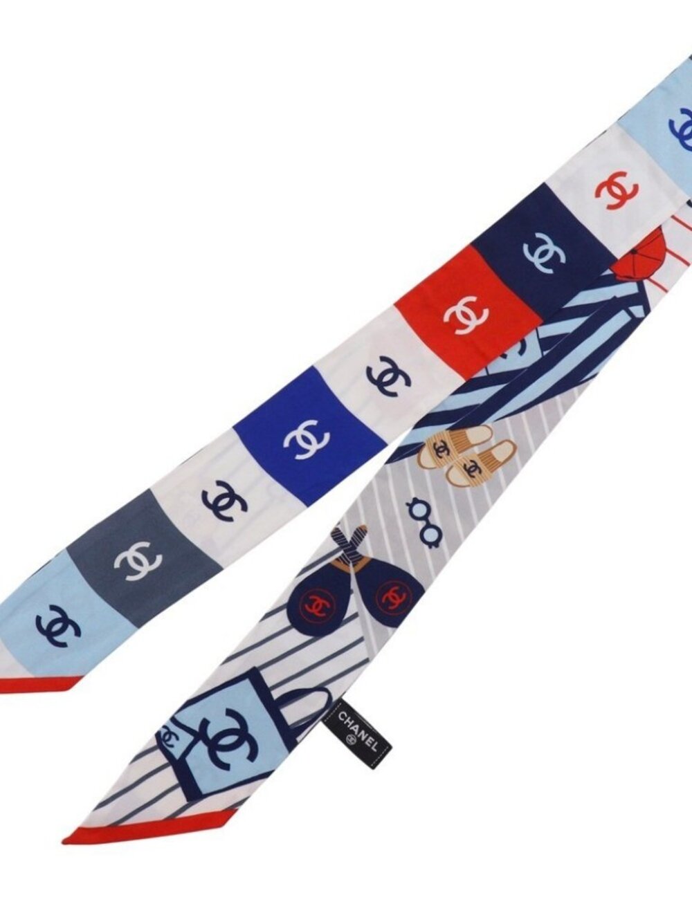 CHANEL hair band scarf 2023CC Navy/blue silk Women - Picture 12 of 15